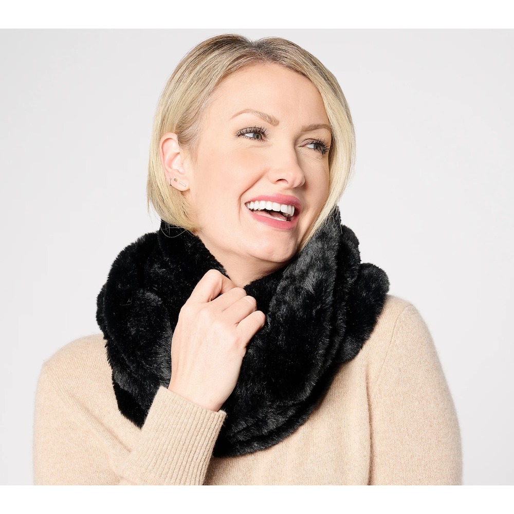 Sprigs Faux Rex Rabbit Ruffle Fur Scarf‎ Black
